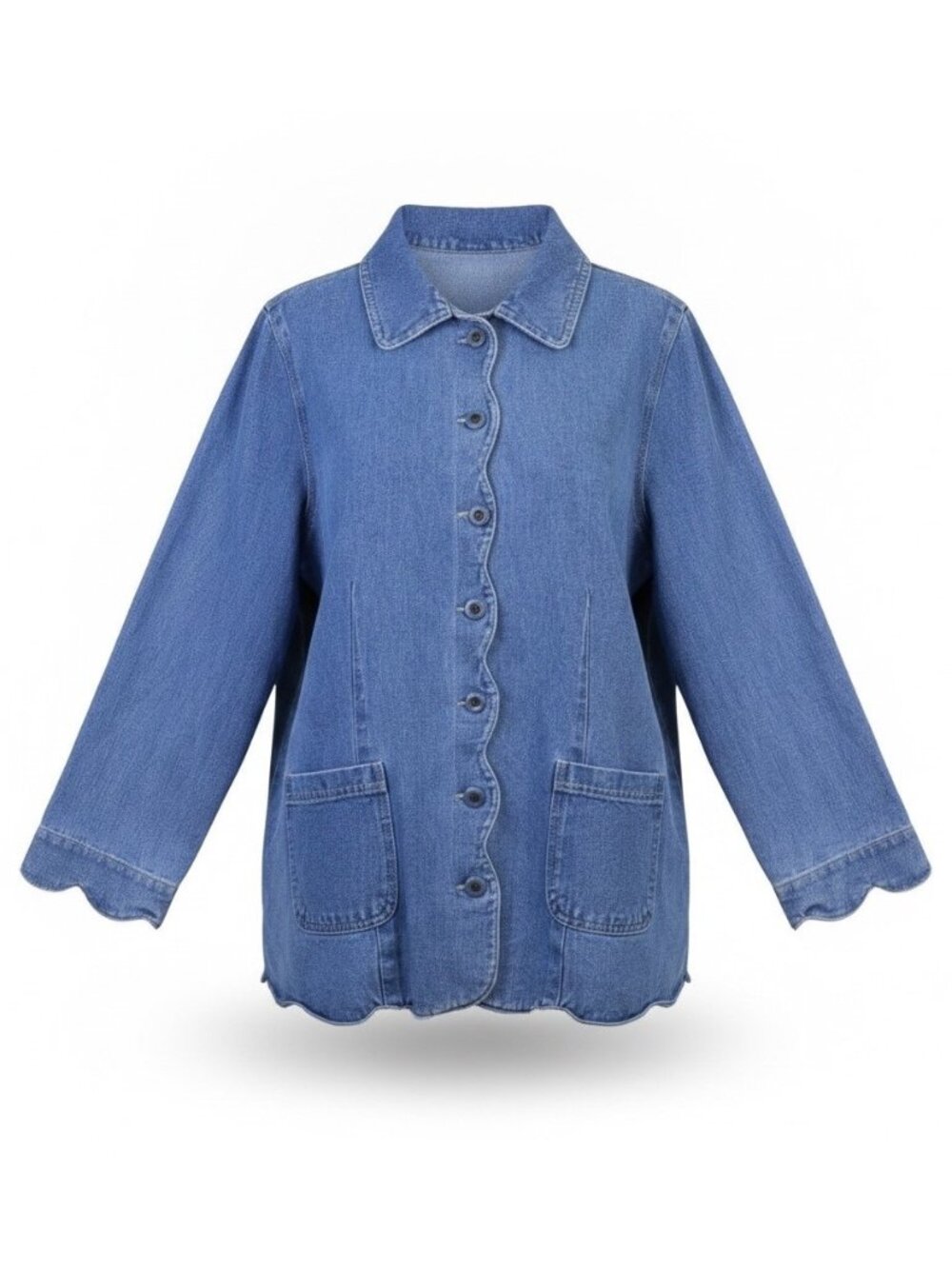 Roamans Womens Blue 100% Cotton Denim Jacket Scalloped Details Size 22W Plus